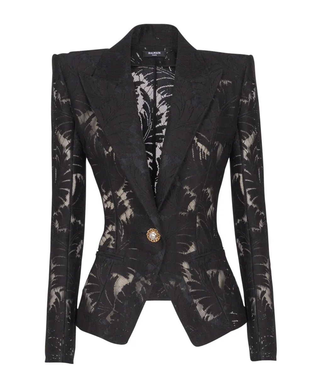 1-Button Fitted Lace Jacket
