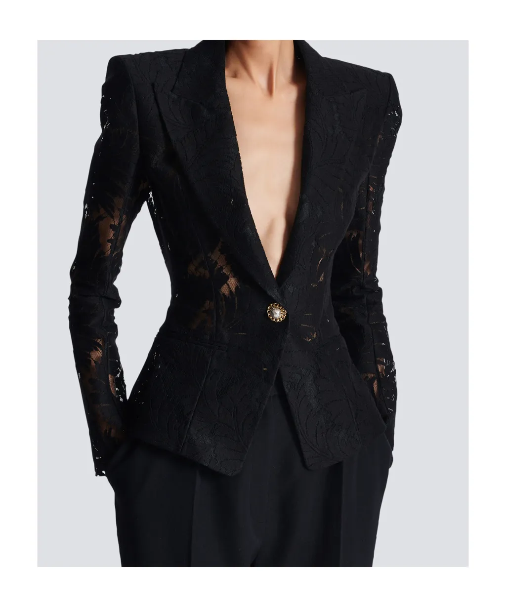 1-Button Fitted Lace Jacket
