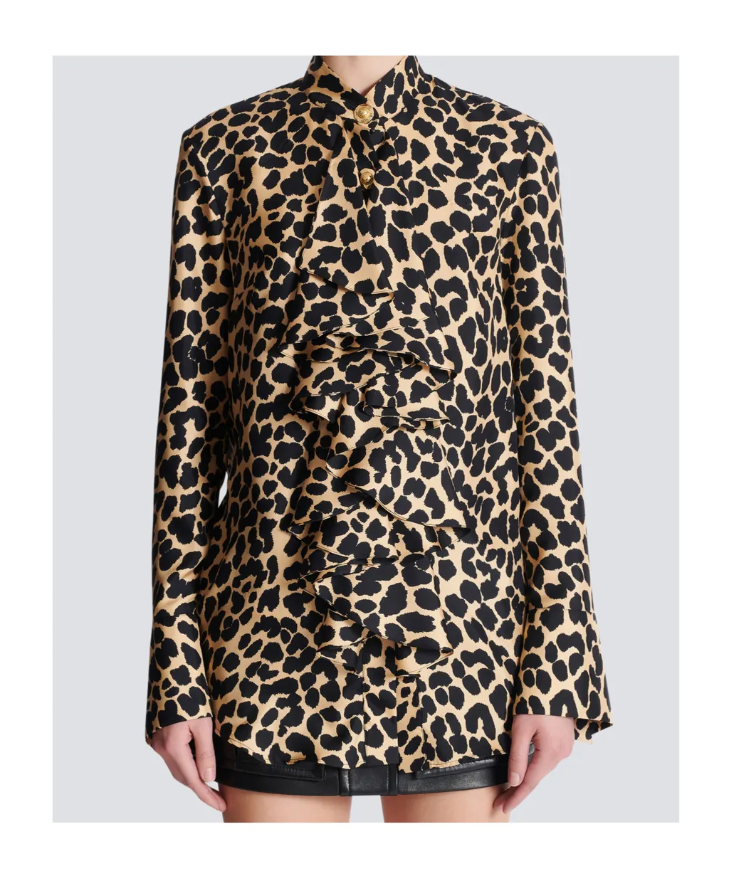 Leopard Print Ruffled Shirt