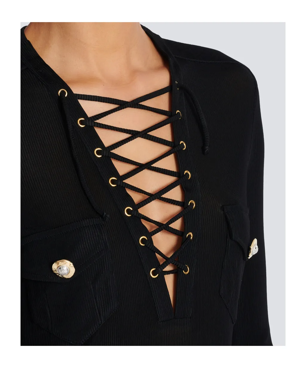 Long-Sleeved Lace-Up Top