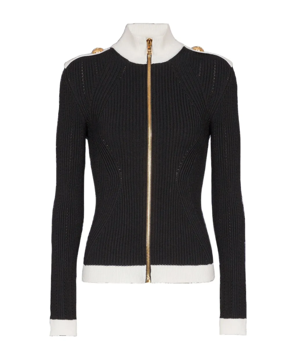 Zipped High-Neck Knit Cardigan