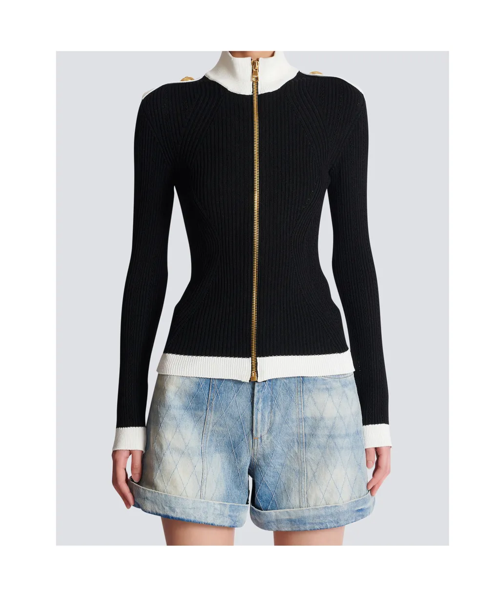 Zipped High-Neck Knit Cardigan