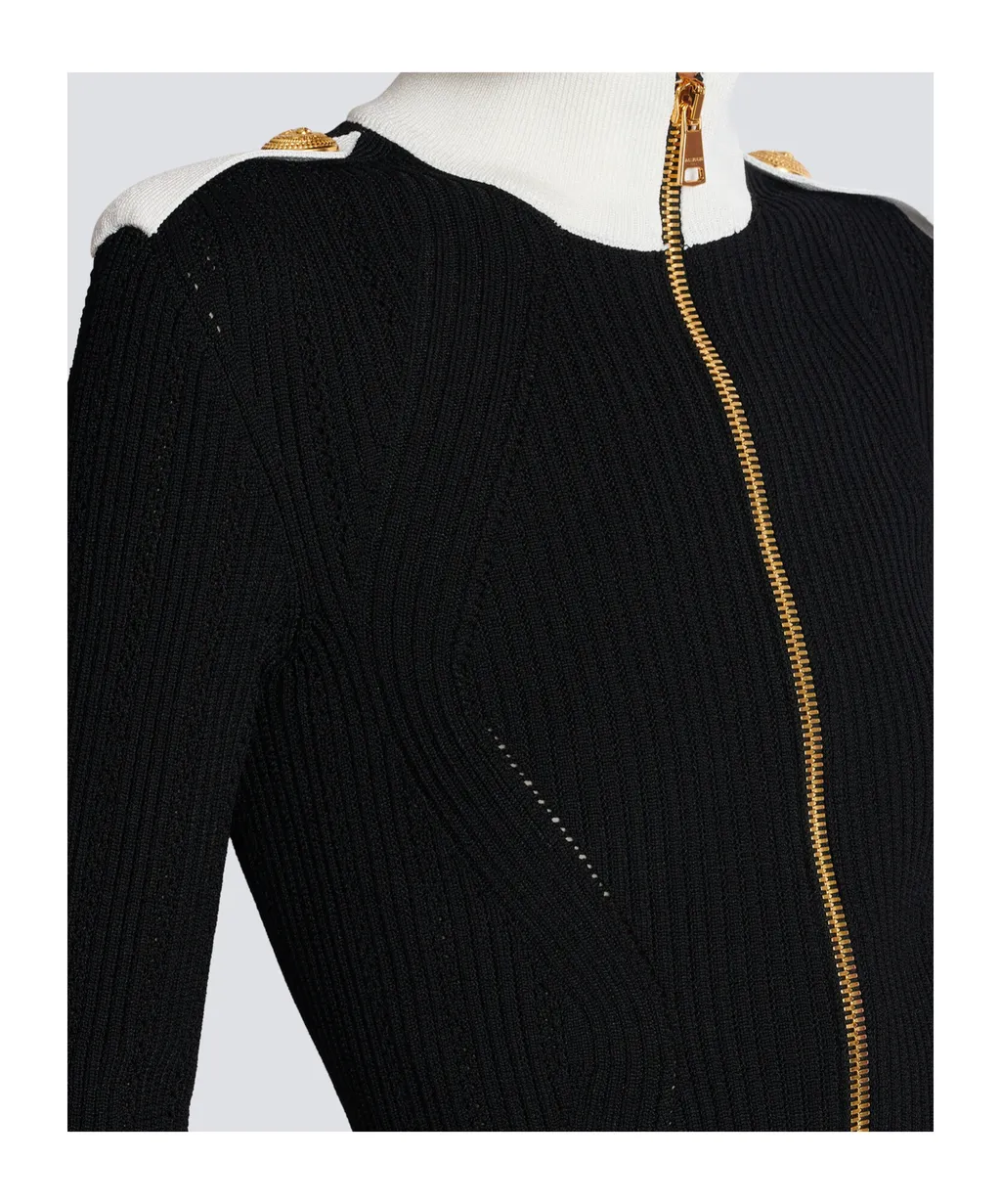 Zipped High-Neck Knit Cardigan