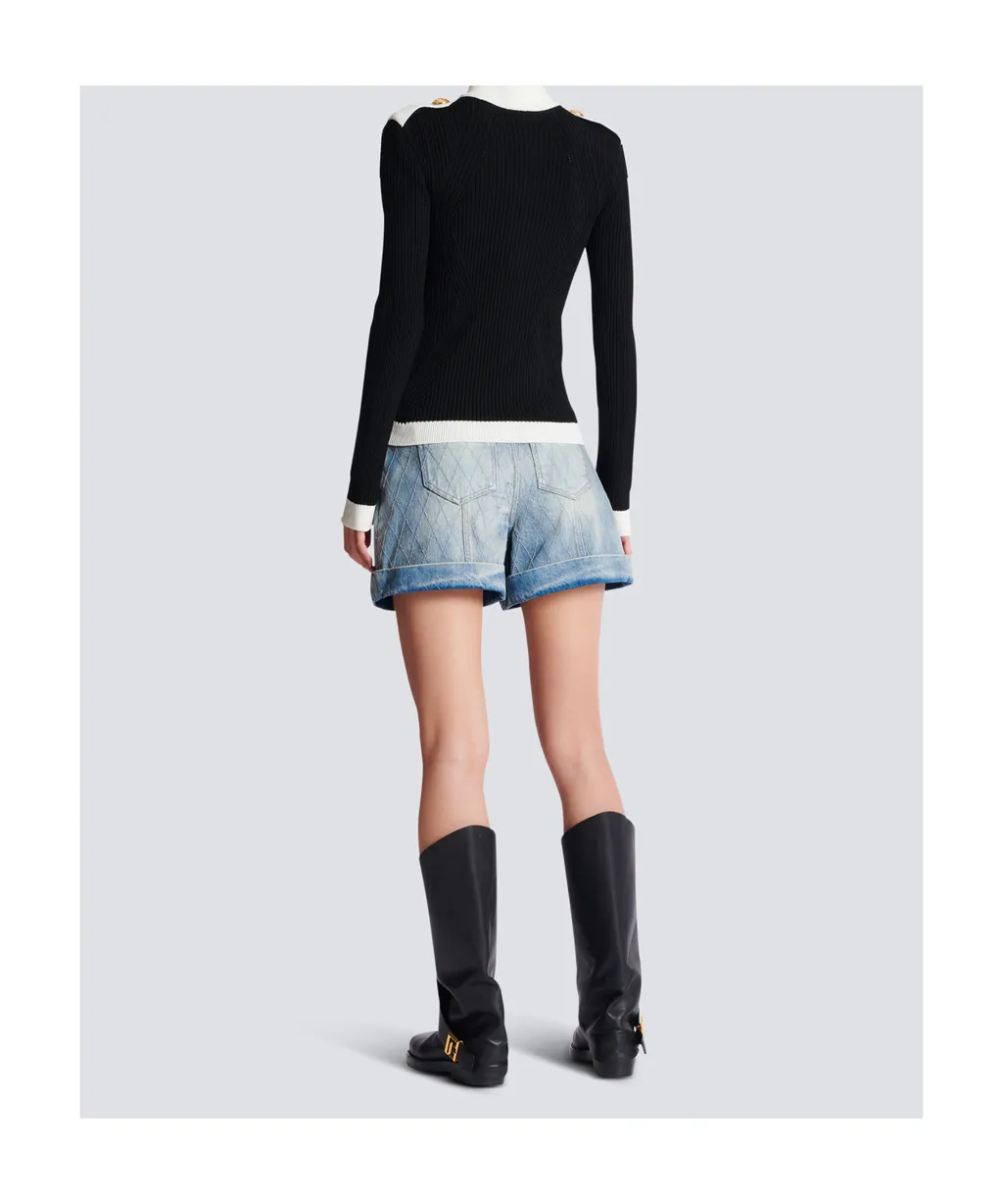 Zipped High-Neck Knit Cardigan