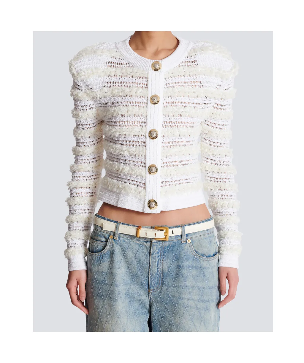 Long-Sleeved Tweed-Effect Knit Cardigan