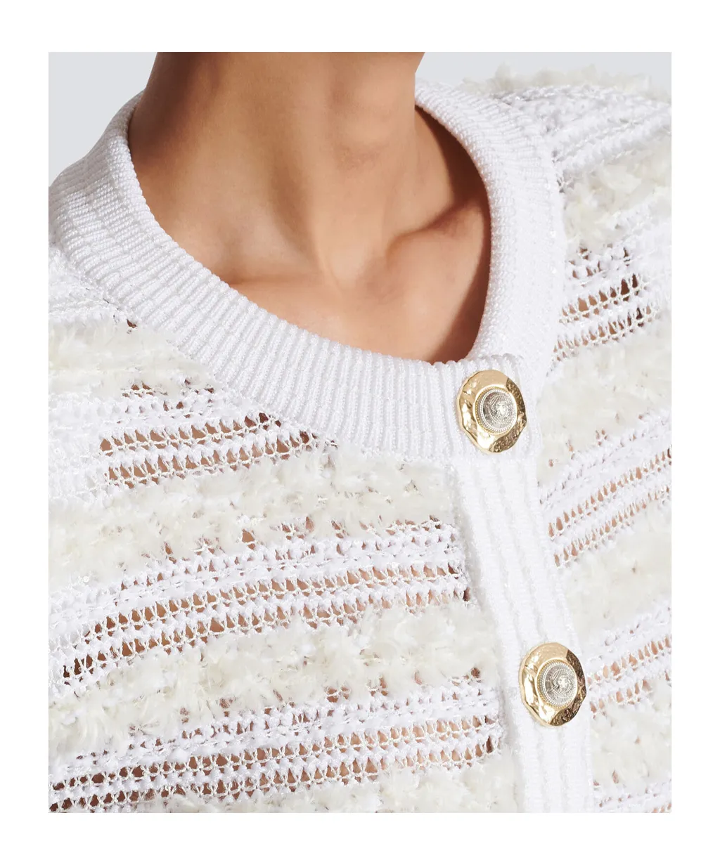 Long-Sleeved Tweed-Effect Knit Cardigan