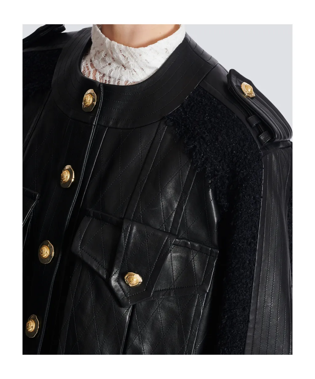 Tweed And Leather Bomber Jacket