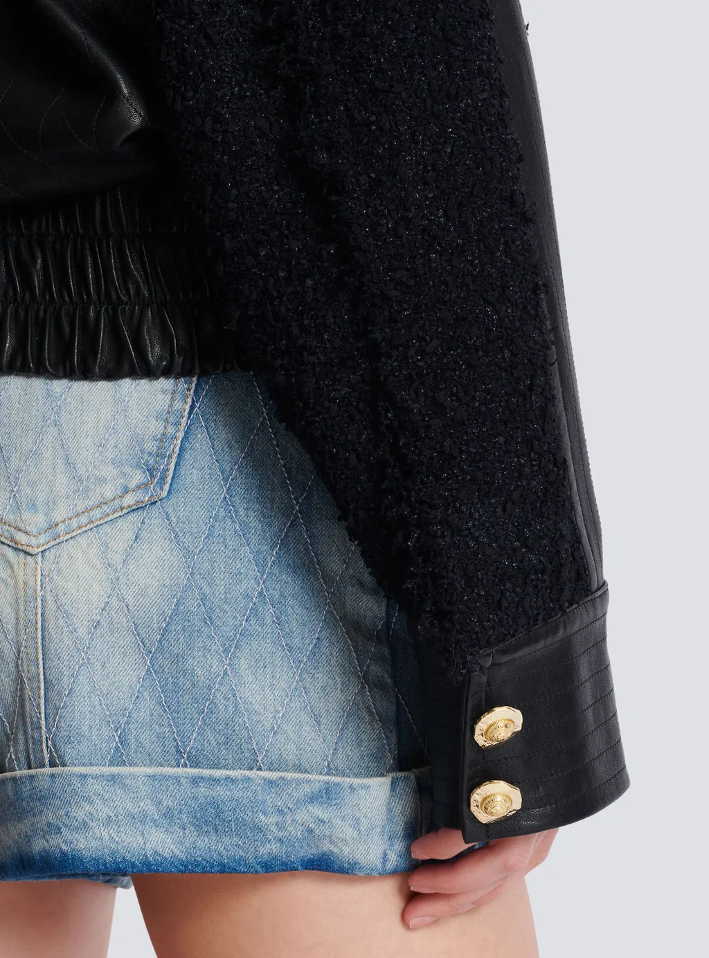 Tweed And Leather Bomber Jacket