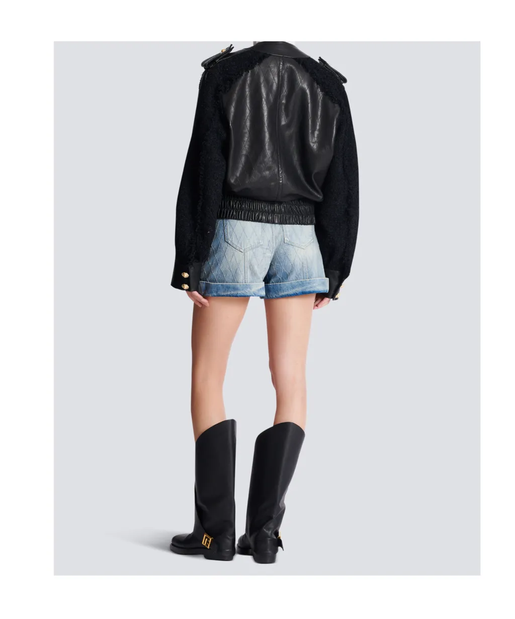 Tweed And Leather Bomber Jacket