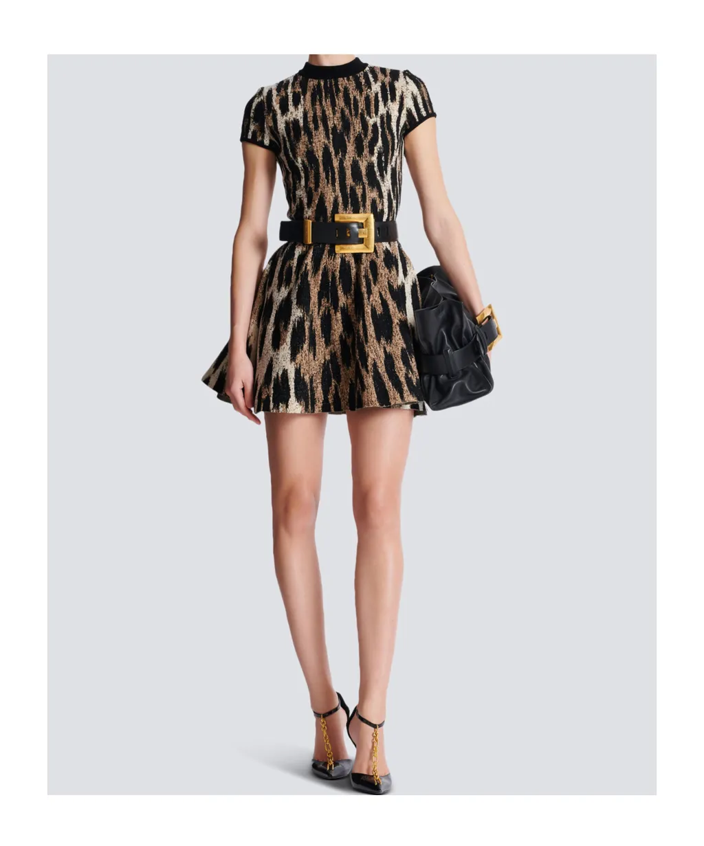 A-Line Leopard Print Jacquard Dress