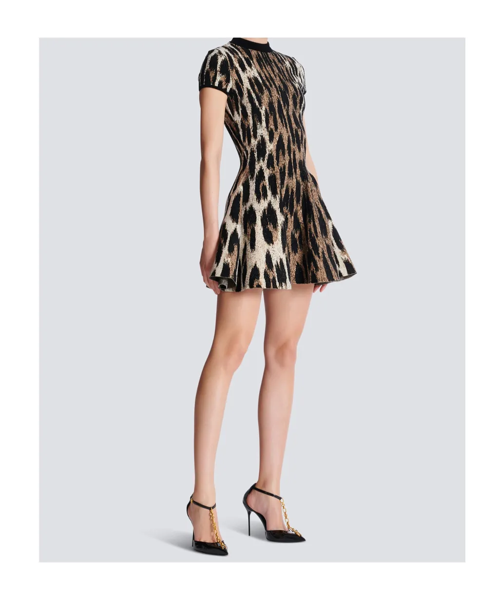 A-Line Leopard Print Jacquard Dress