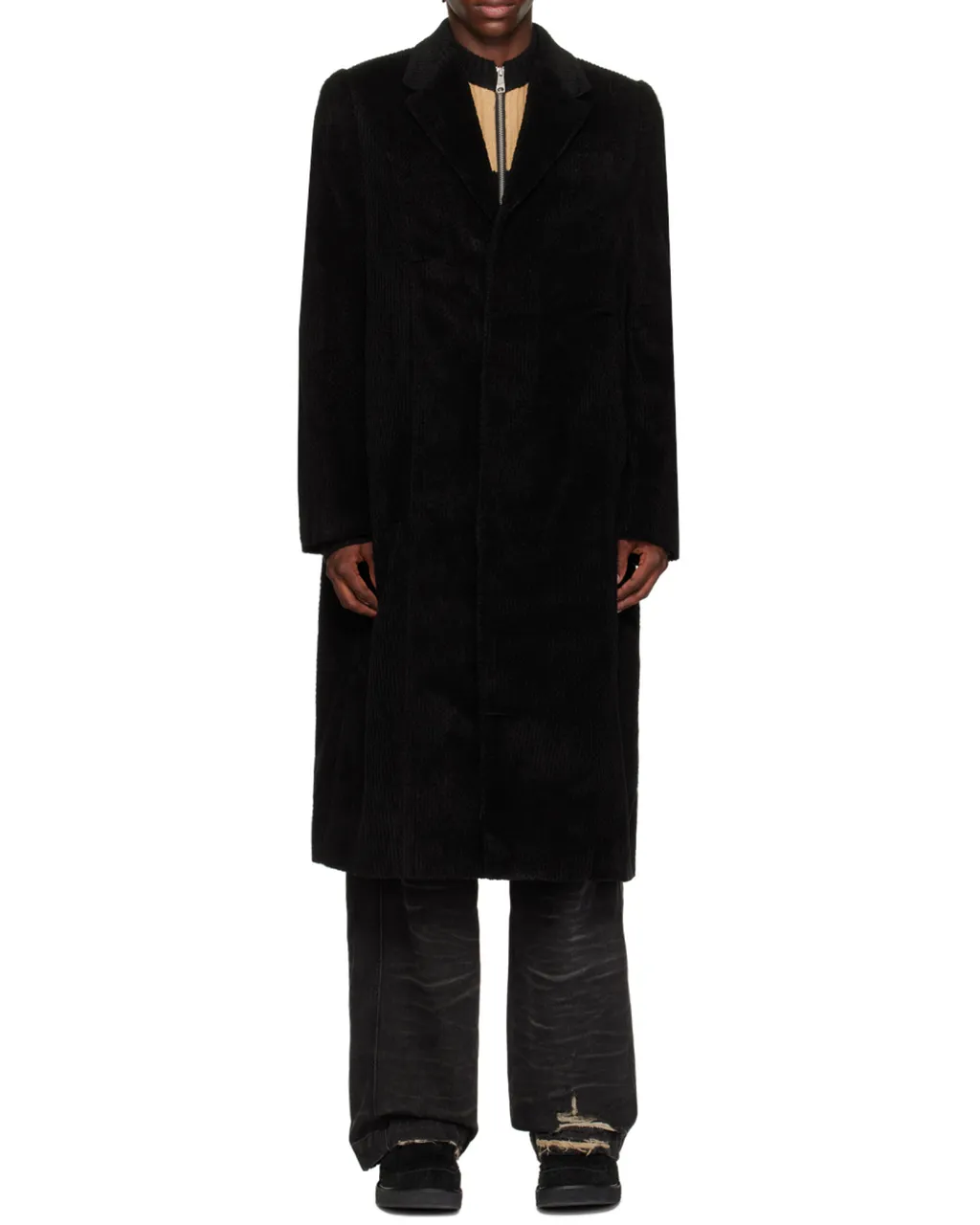Flat Lapel Collar Button Coat