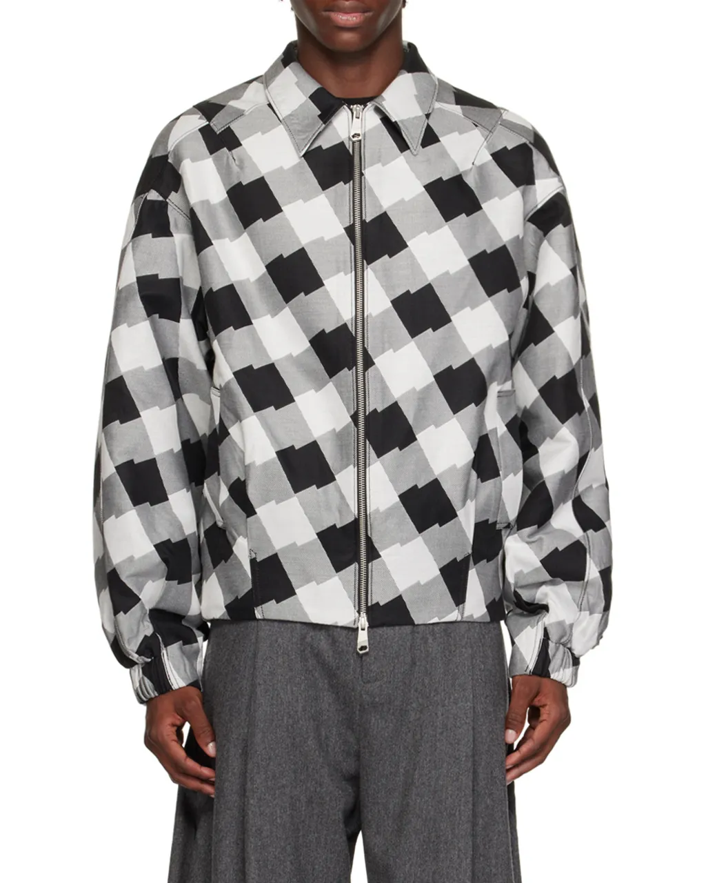 Check Zipper Casual Jacket