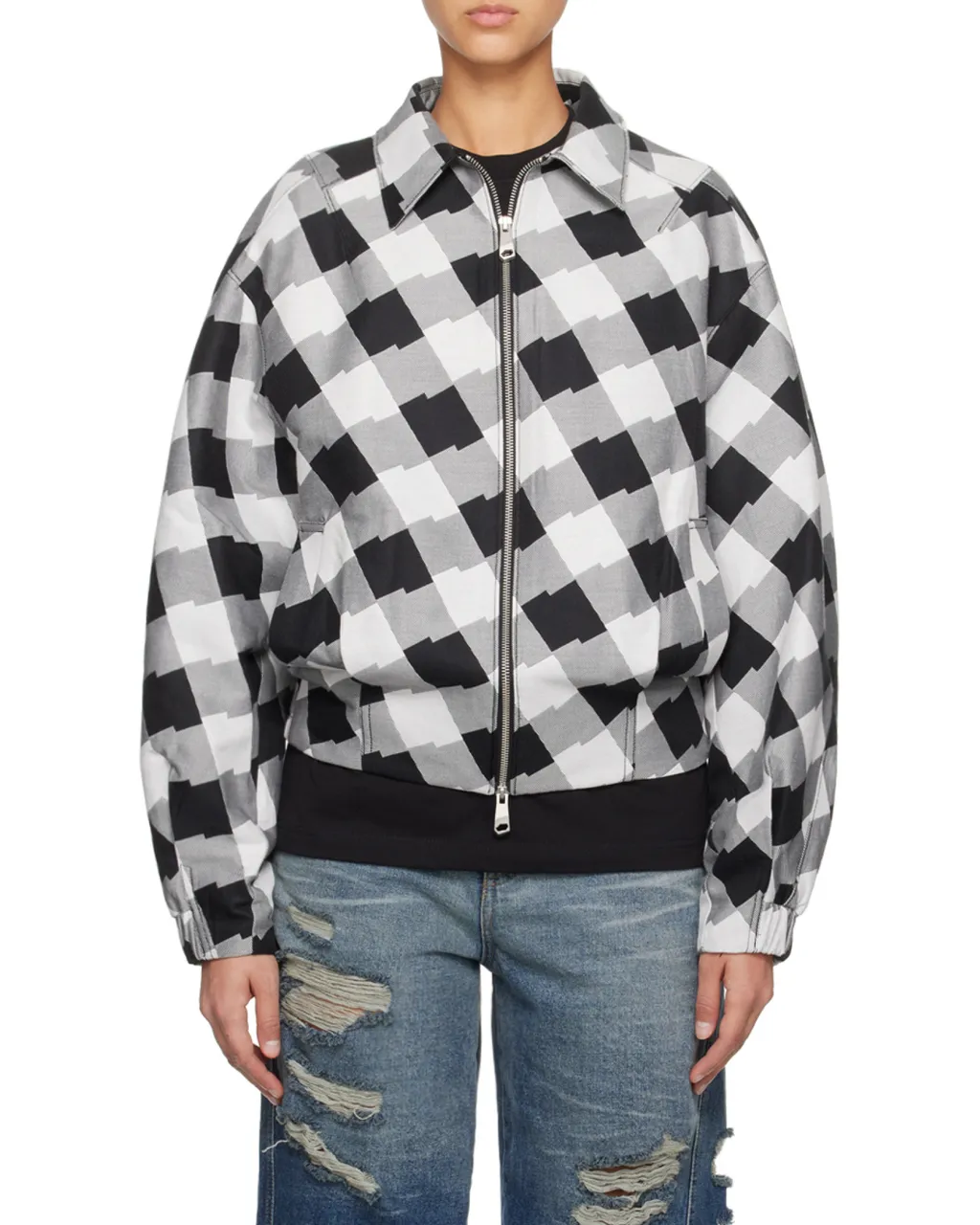Check Zipper Casual Jacket