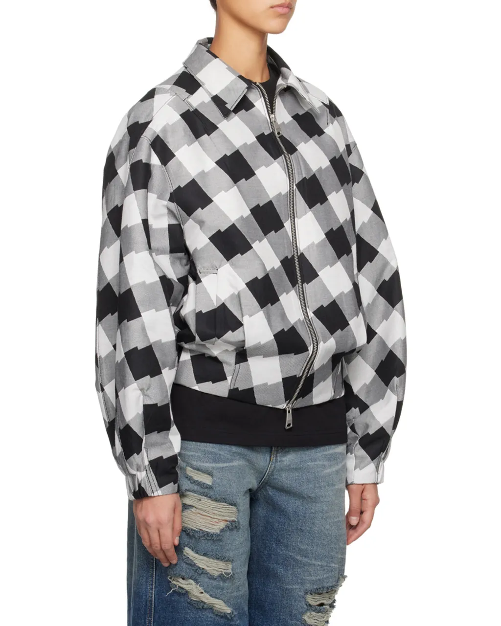 Check Zipper Casual Jacket