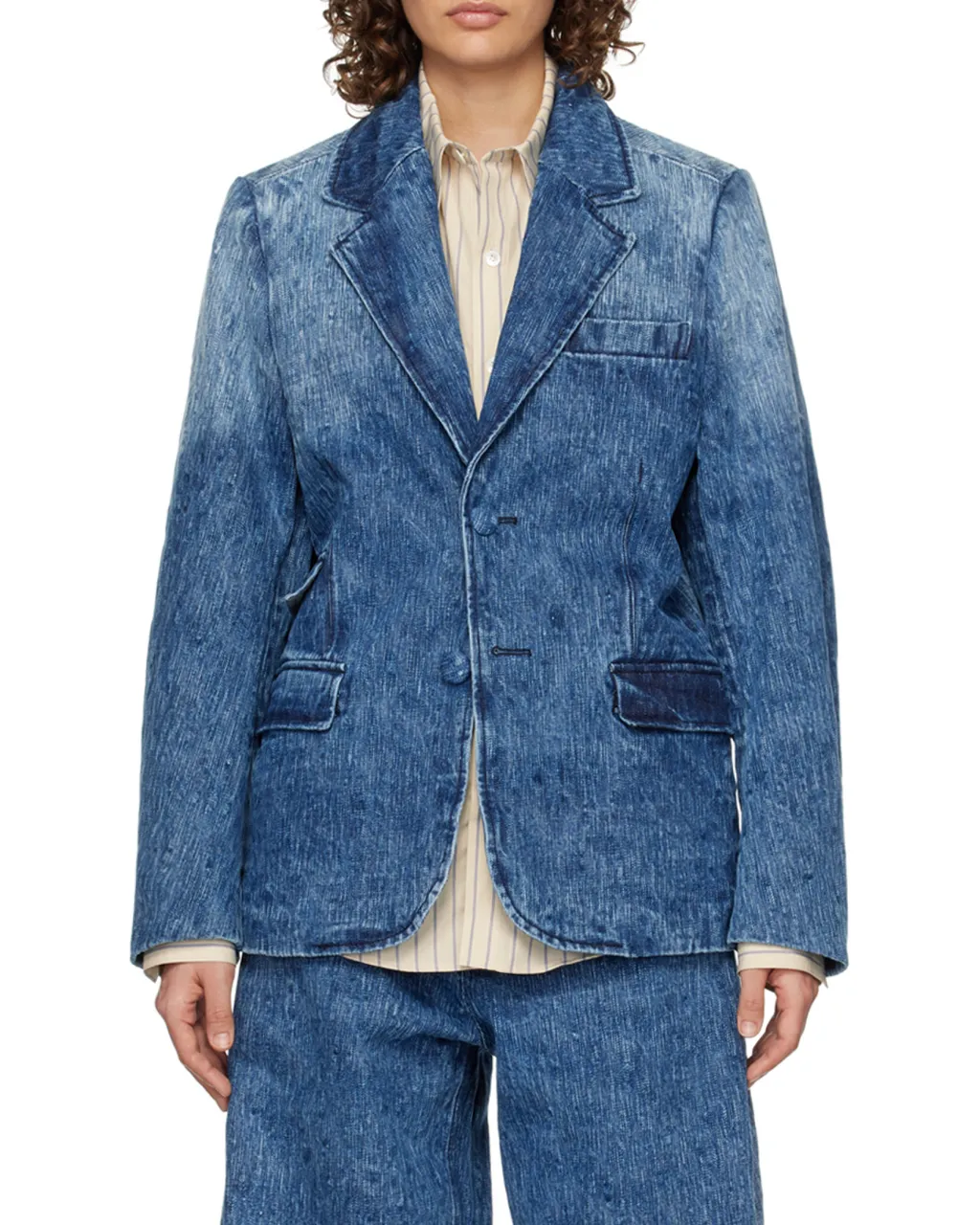 Flat Lapel Collar Button Denim Coat