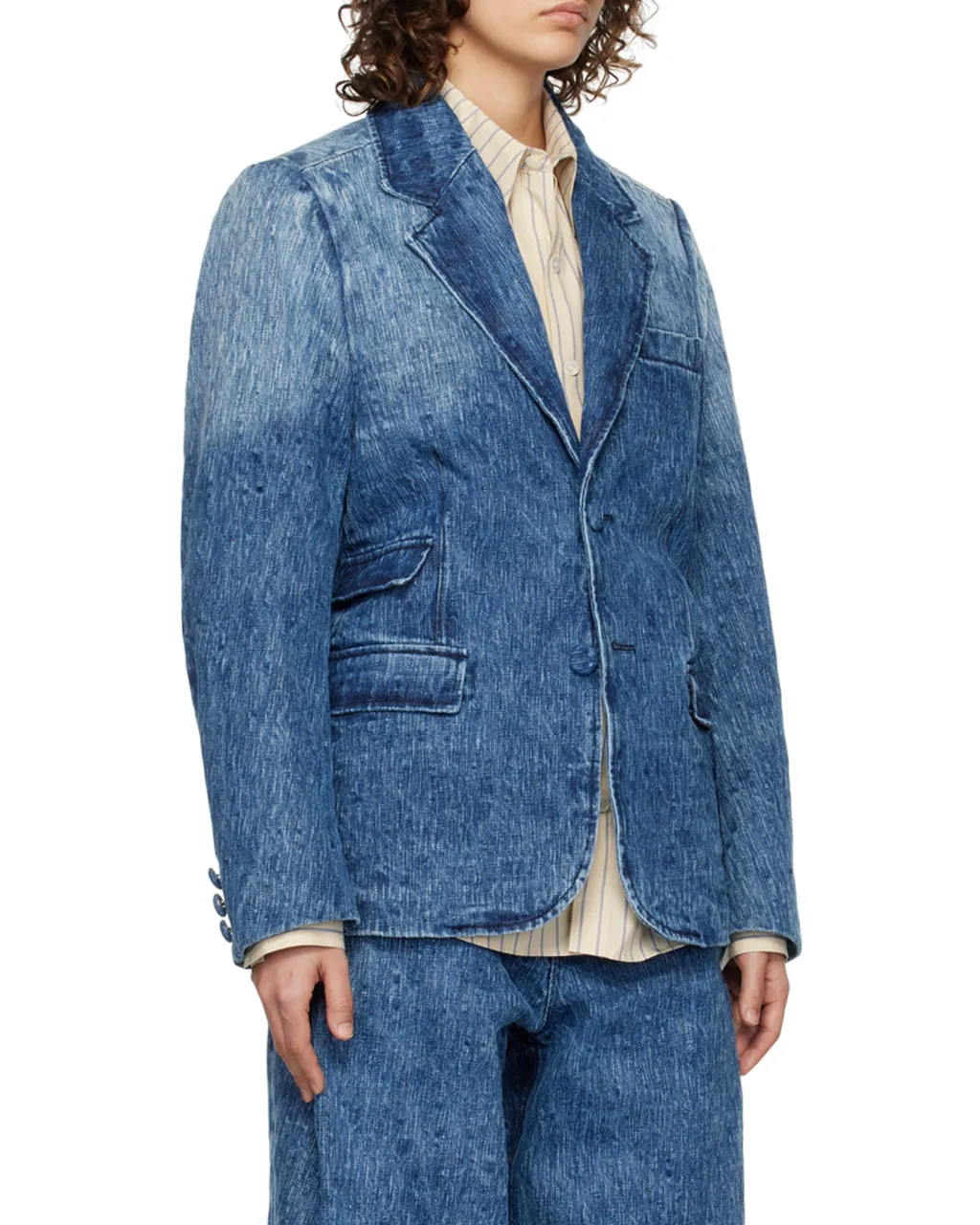 Flat Lapel Collar Button Denim Coat