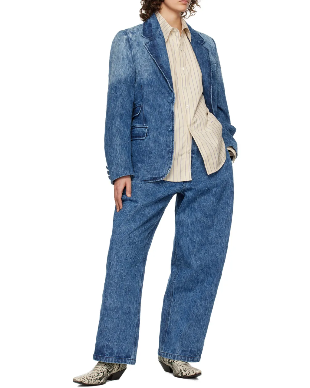 Flat Lapel Collar Button Denim Coat