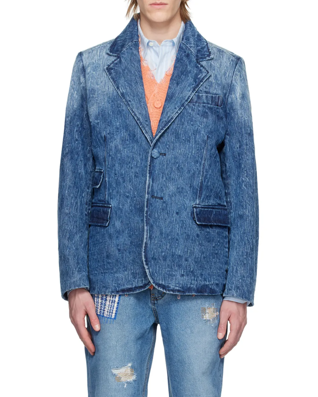 Flat Lapel Collar Button Denim Coat