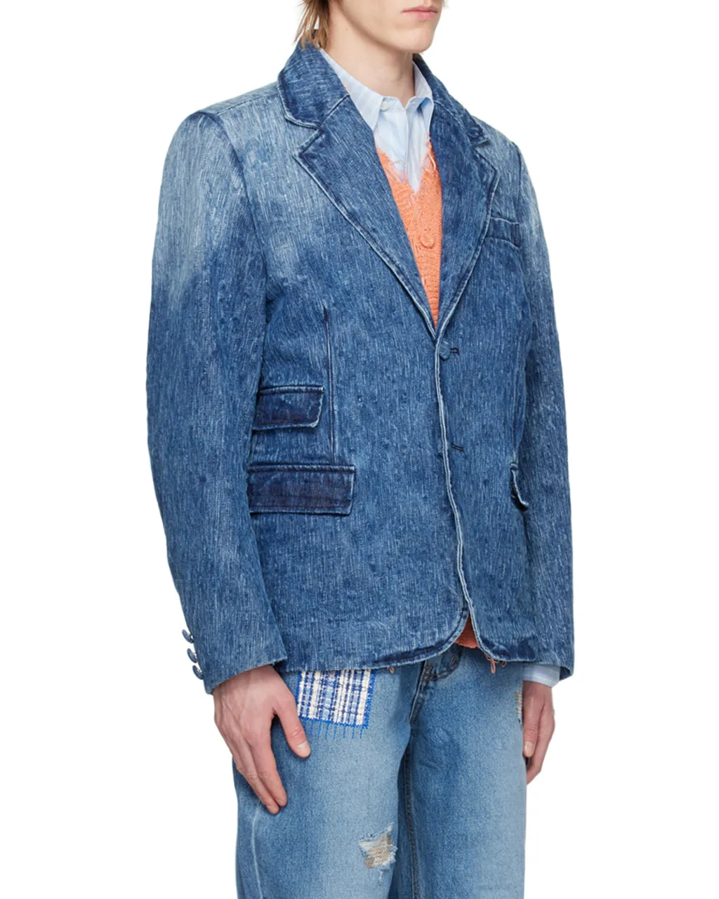 Flat Lapel Collar Button Denim Coat