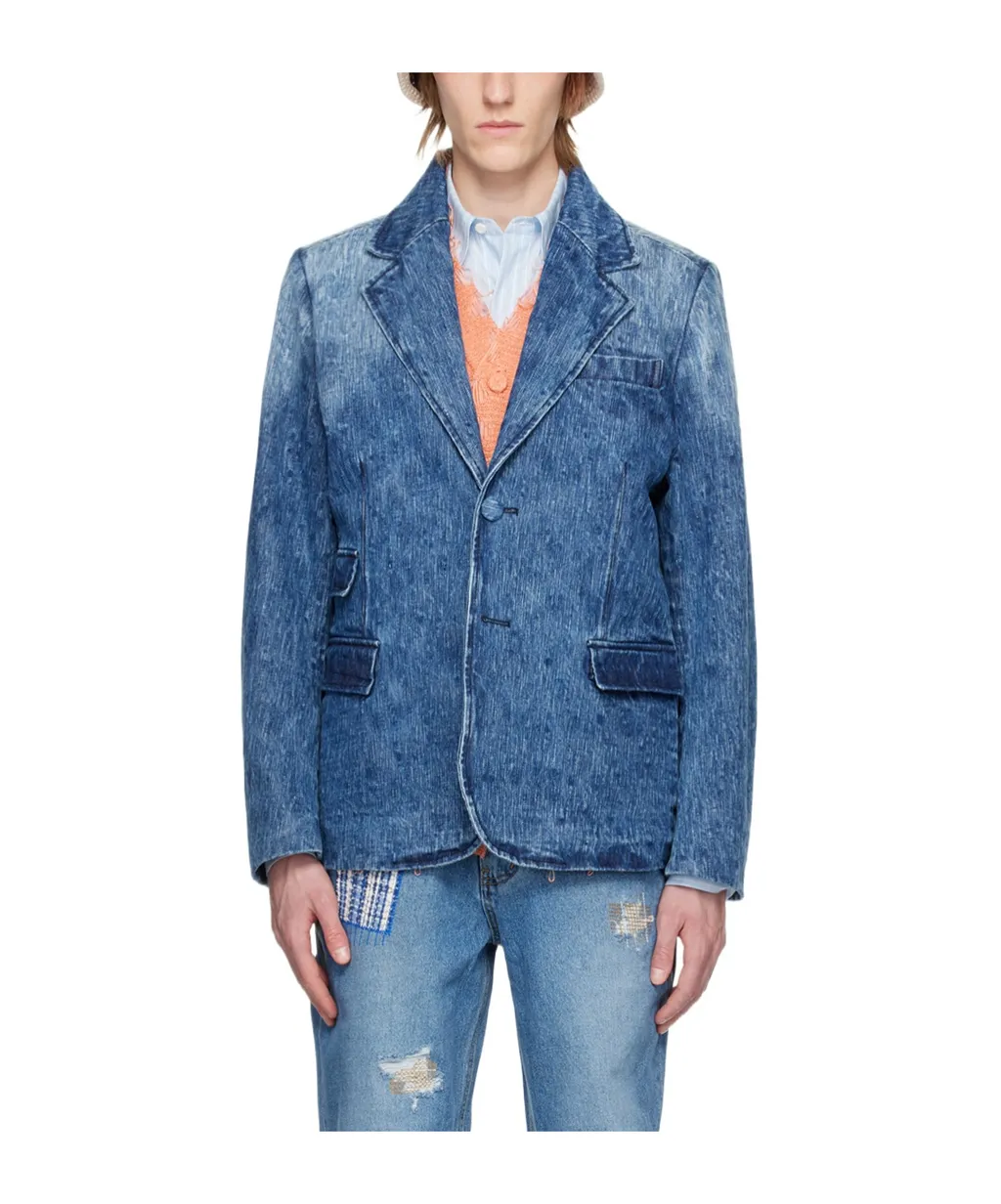 Flat Lapel Collar Button Denim Coat