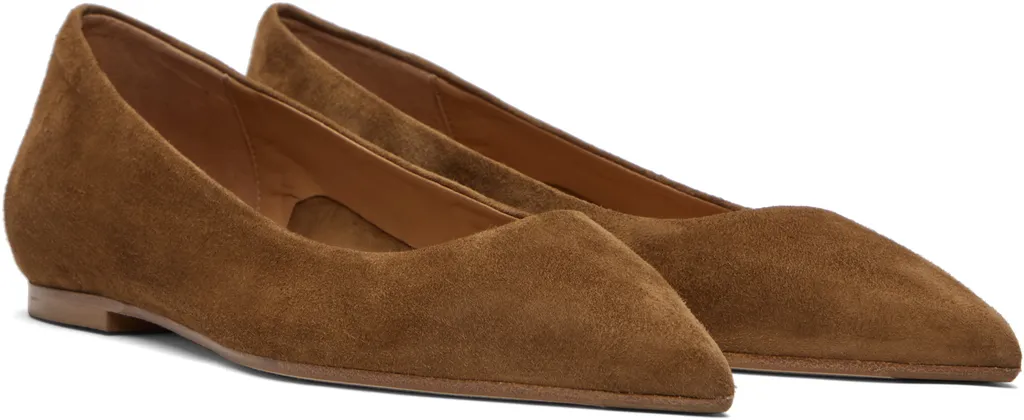 Pointed-Toe Suede Flat Pumps