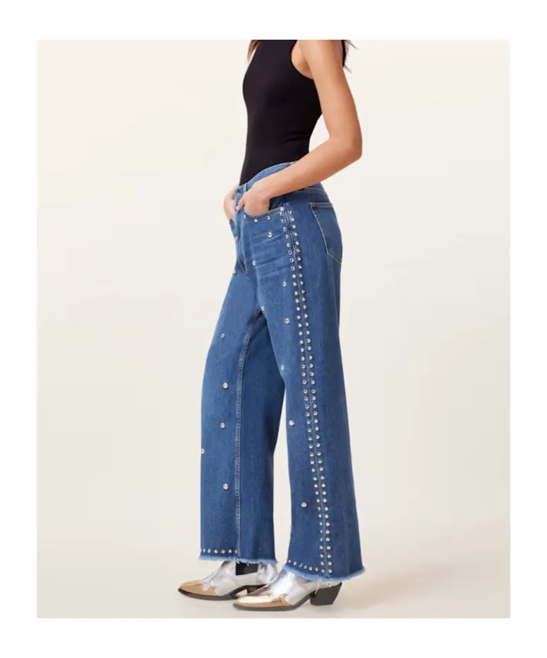 Studded Wide-Leg Jeans