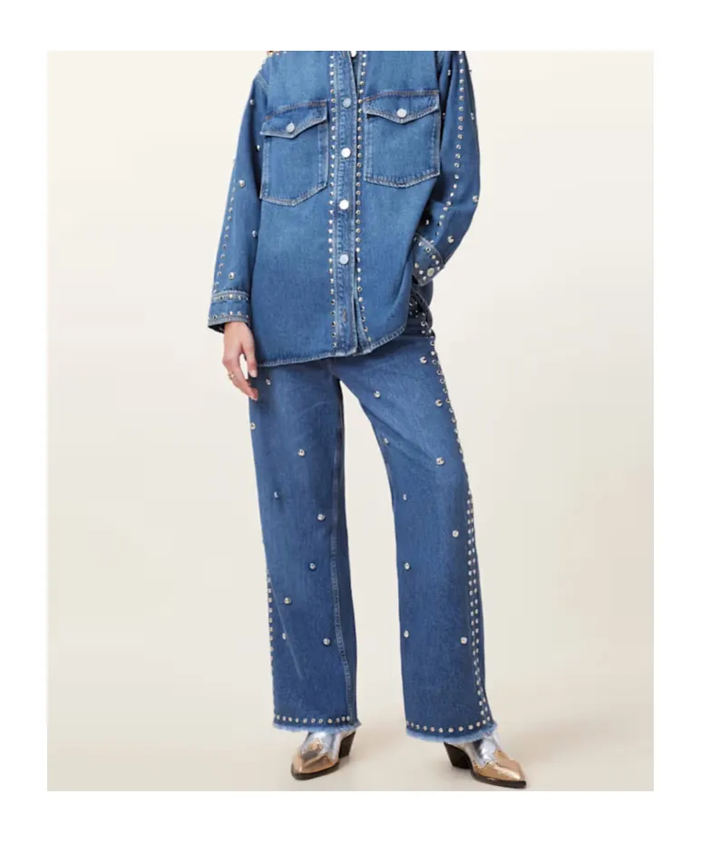 Studded Wide-Leg Jeans