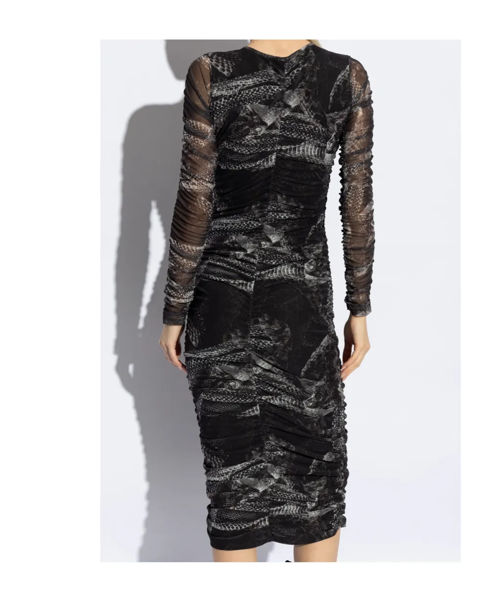 Ruched Mesh Midi Dress