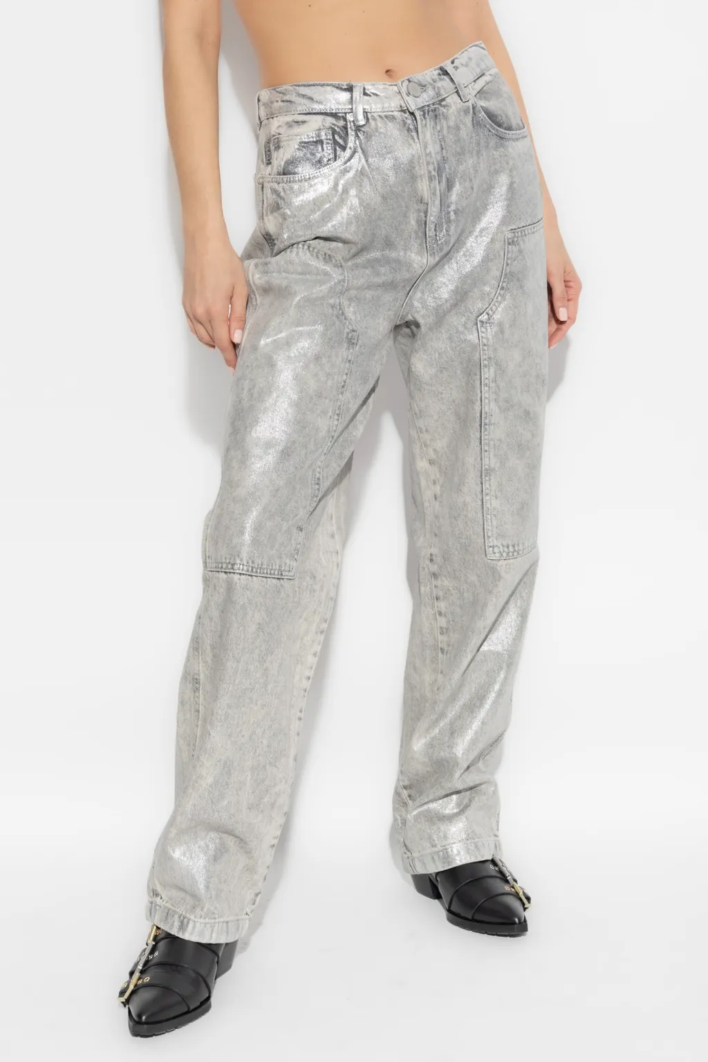 Relaxed Fit Metallic Jeans
