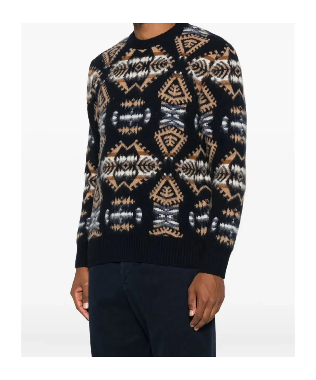 Geometric-Pattern Crewneck Knitted Jumper
