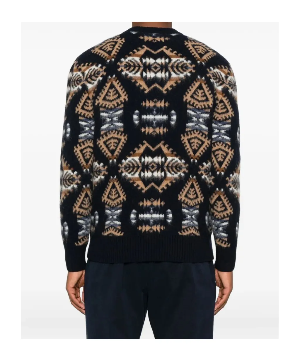 Geometric-Pattern Crewneck Knitted Jumper