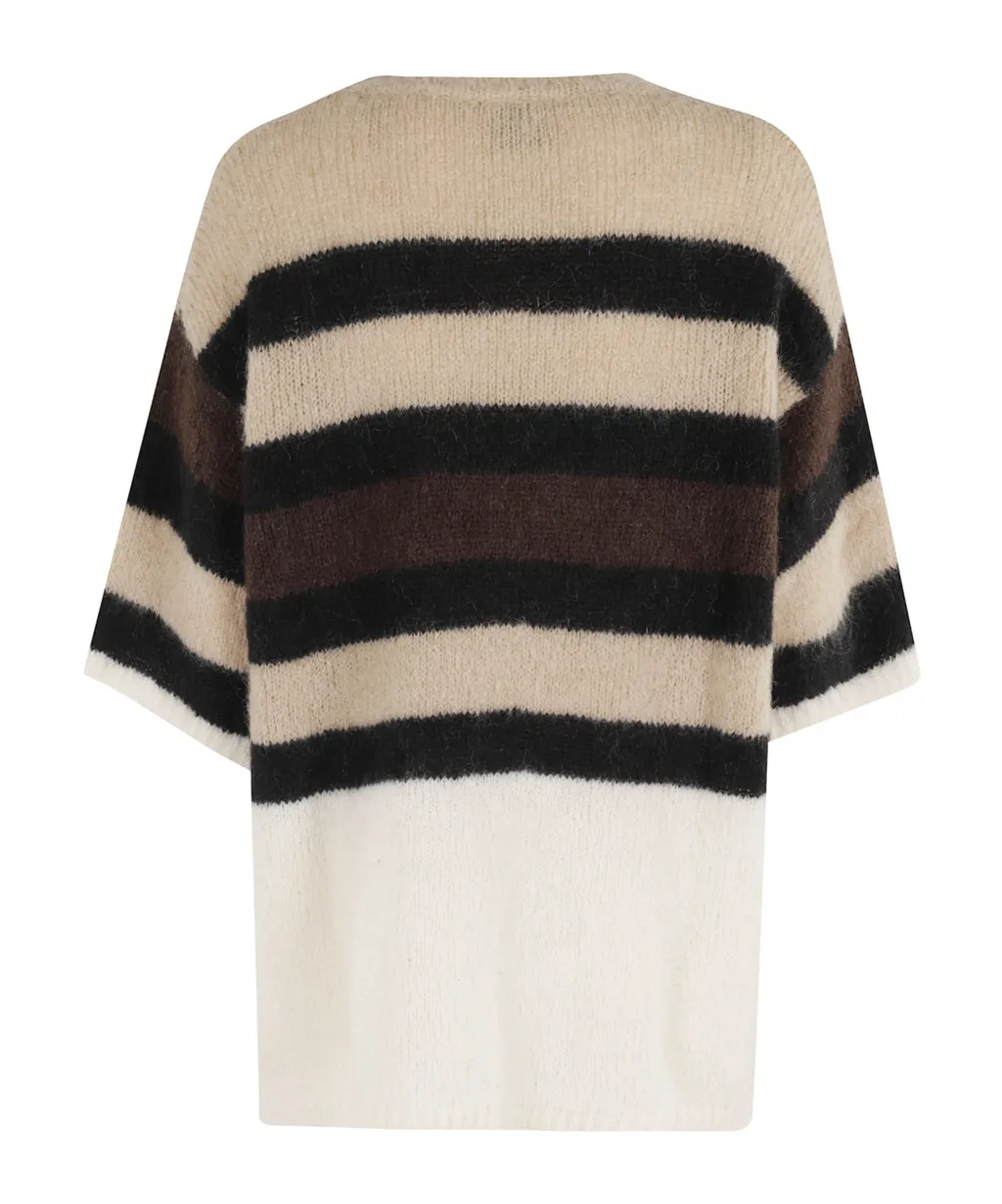 Short Sleeved Striped Knitted Jumper