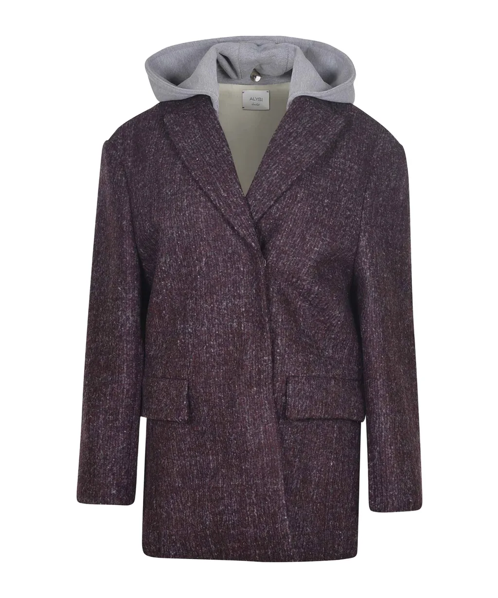 Long Sleeve Hooded Tweed Coat