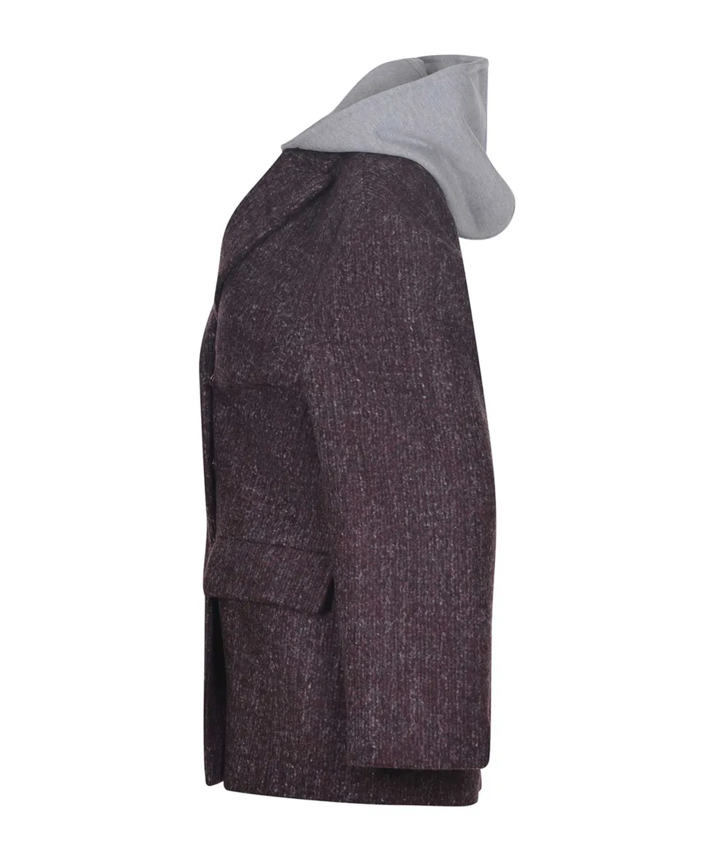 Long Sleeve Hooded Tweed Coat