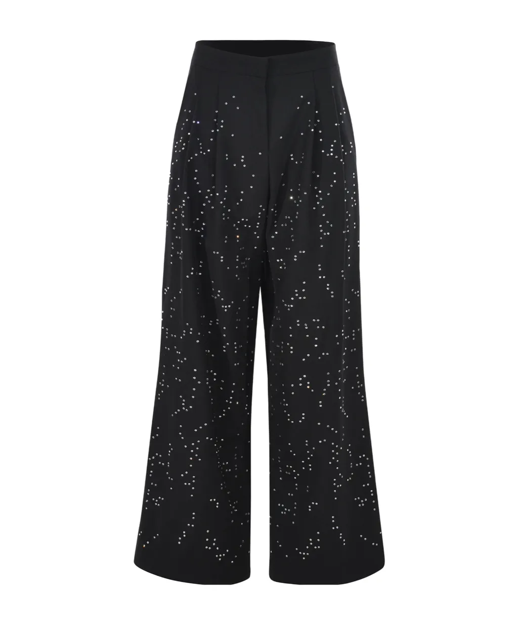 Wide-Leg Embellished Trousers