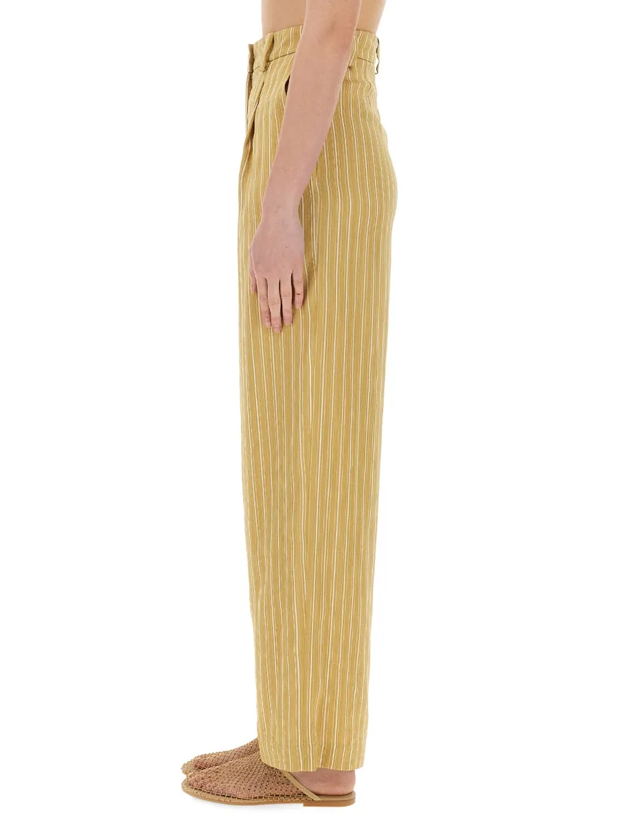 Pleated Striped Satin Tailored Trousers
