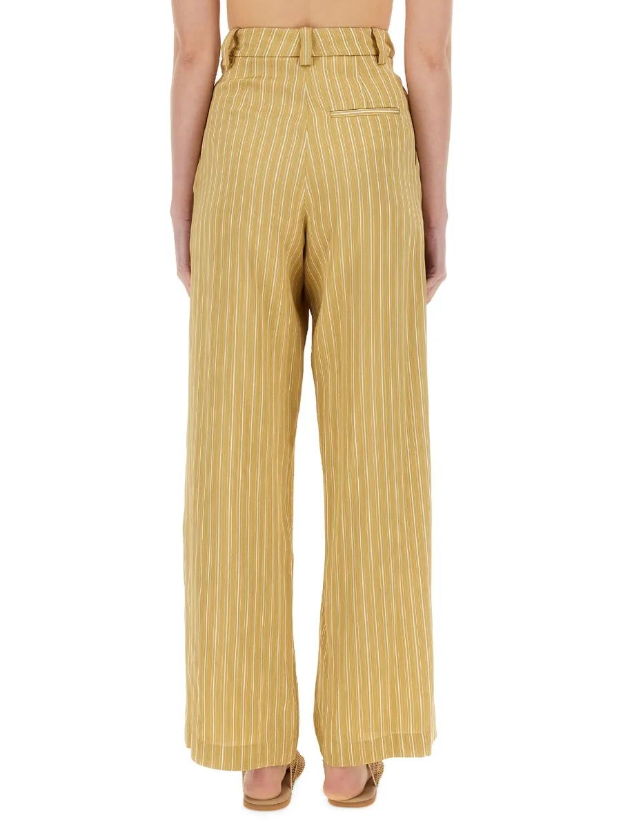 Pleated Striped Satin Tailored Trousers