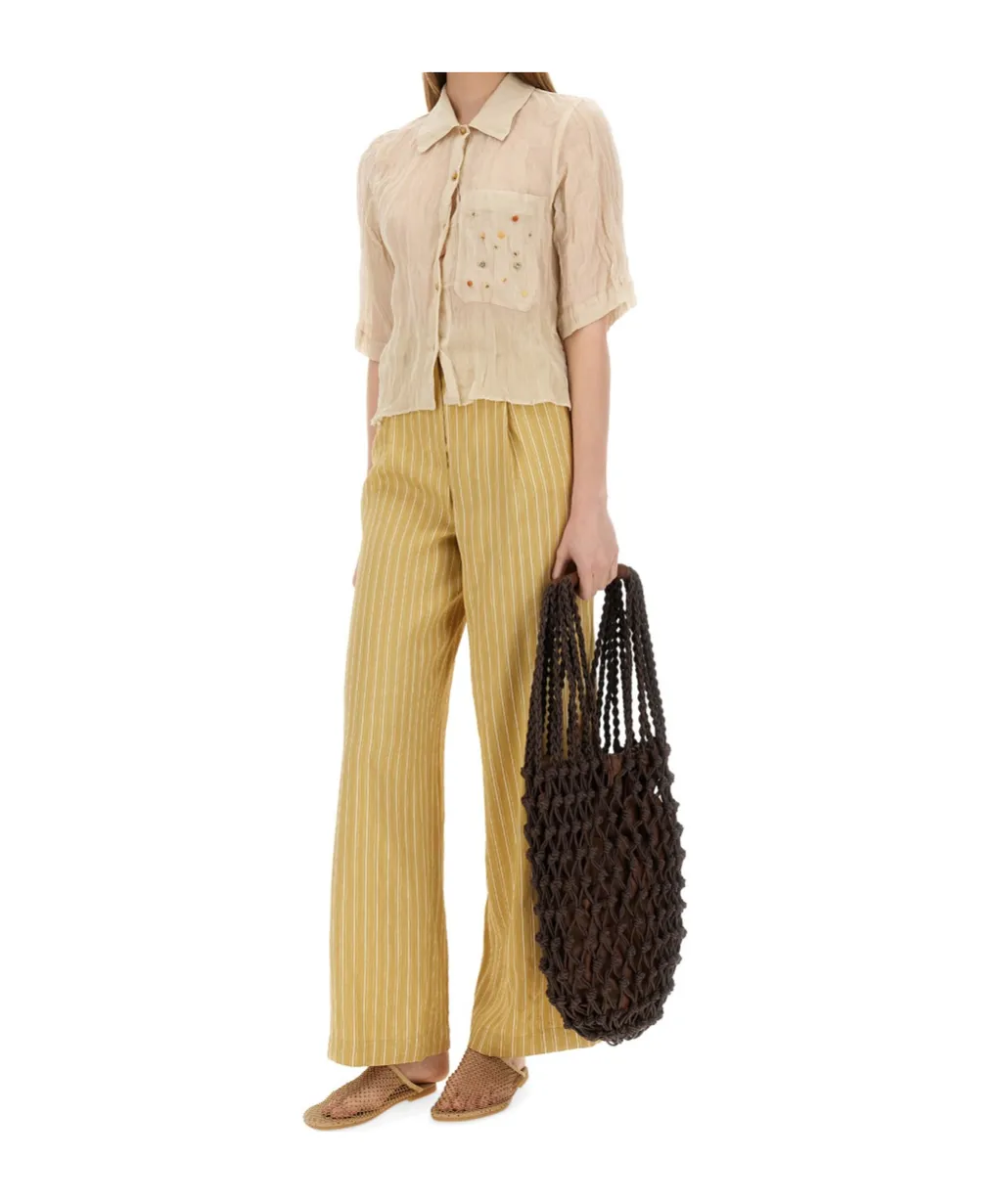 Pleated Striped Satin Tailored Trousers