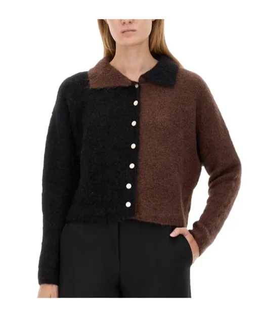 Two-Toned Buttoned Knitted Cardigan