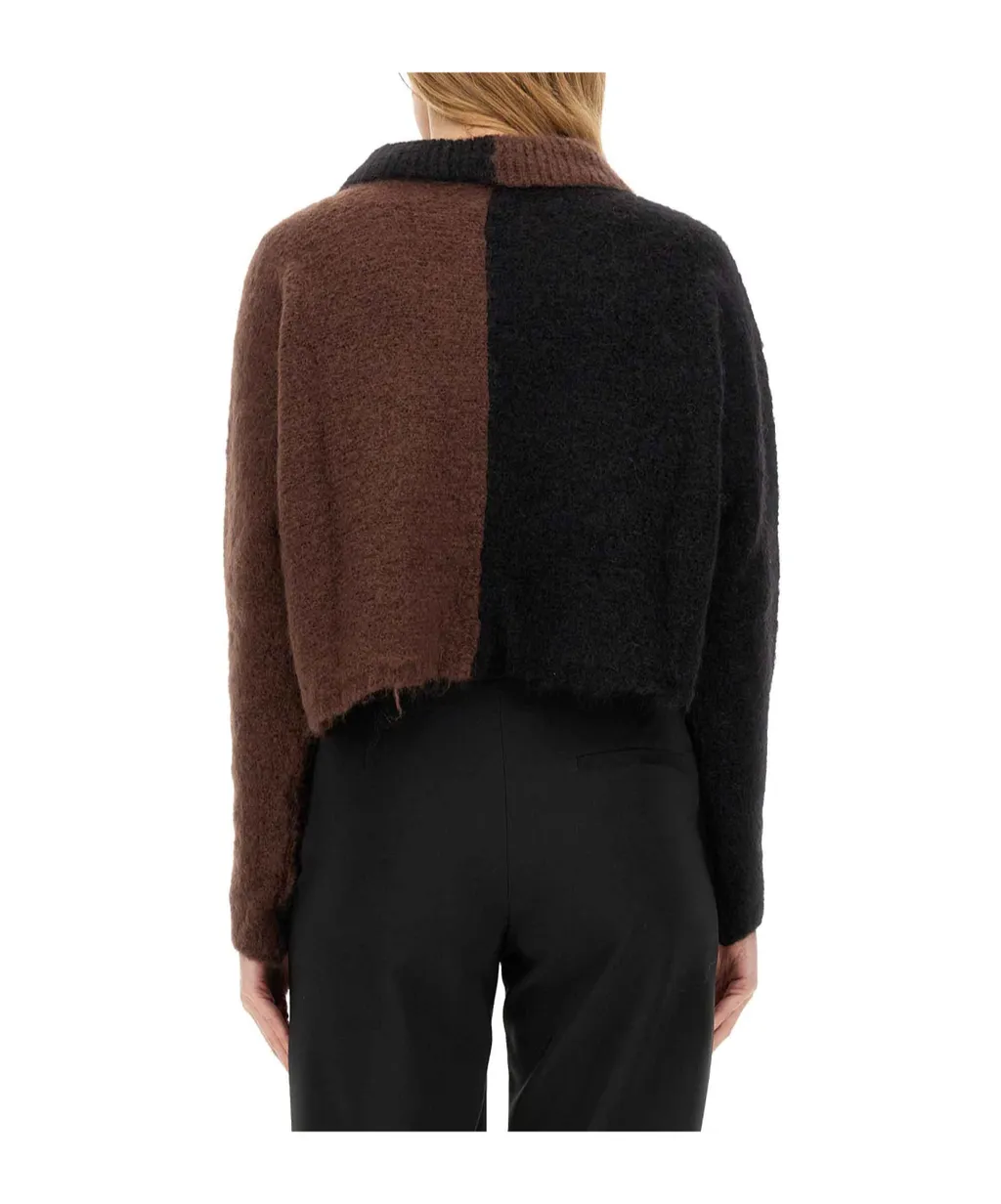 Two-Toned Buttoned Knitted Cardigan
