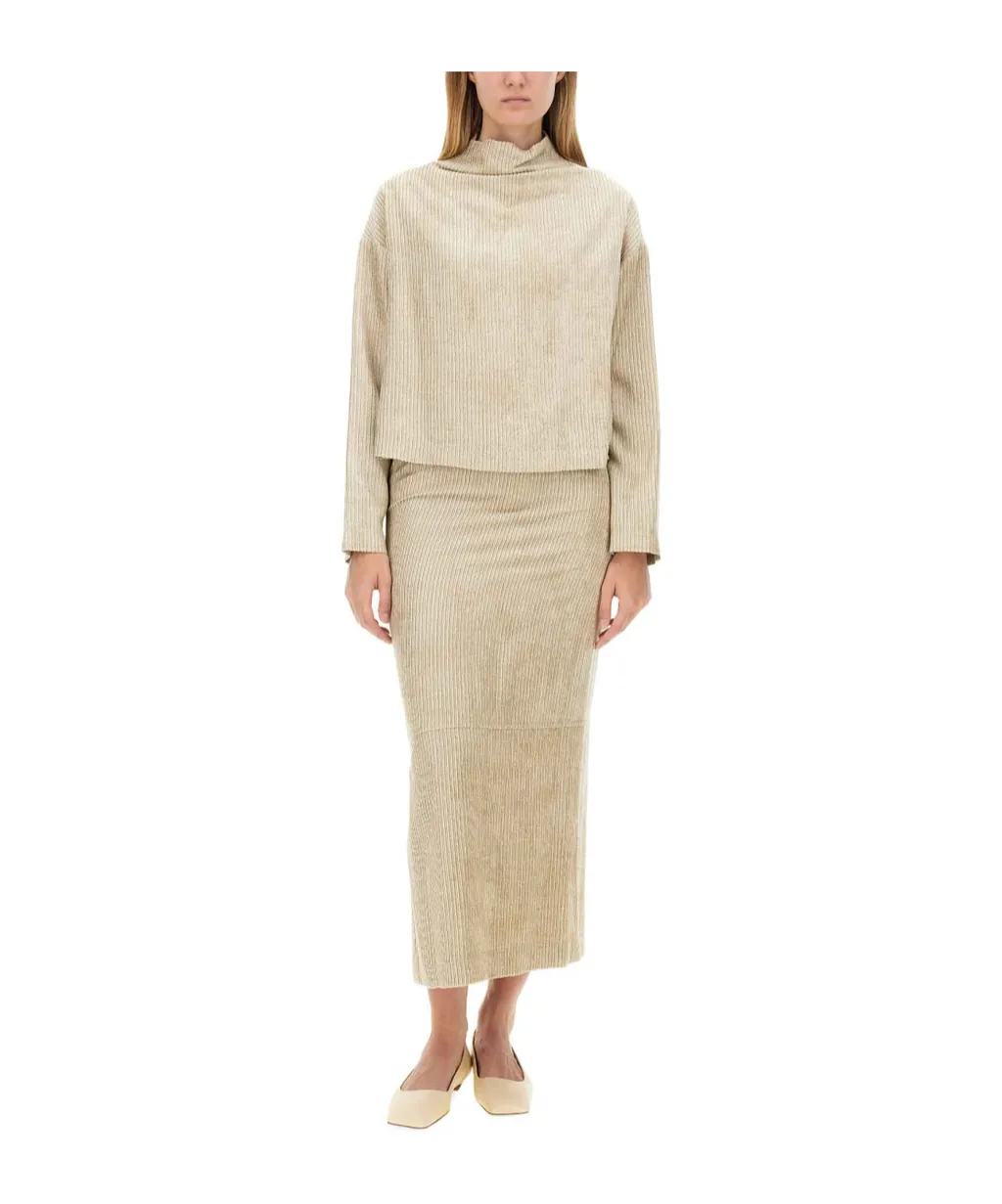 Elasticated Waistband Striped Midi Skirt