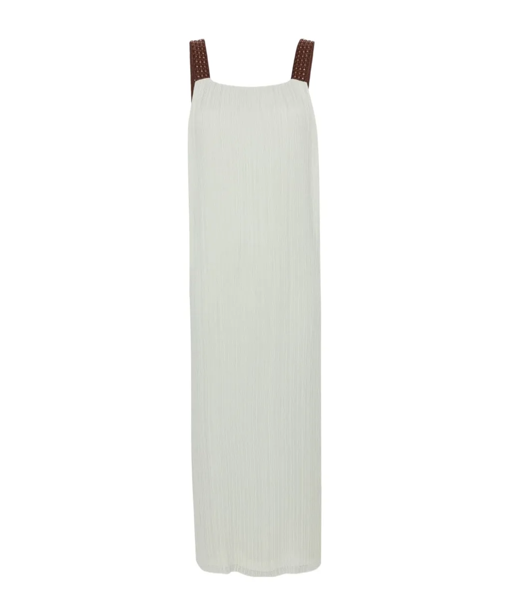 Interwoven-Straps Plissé Midi Dress