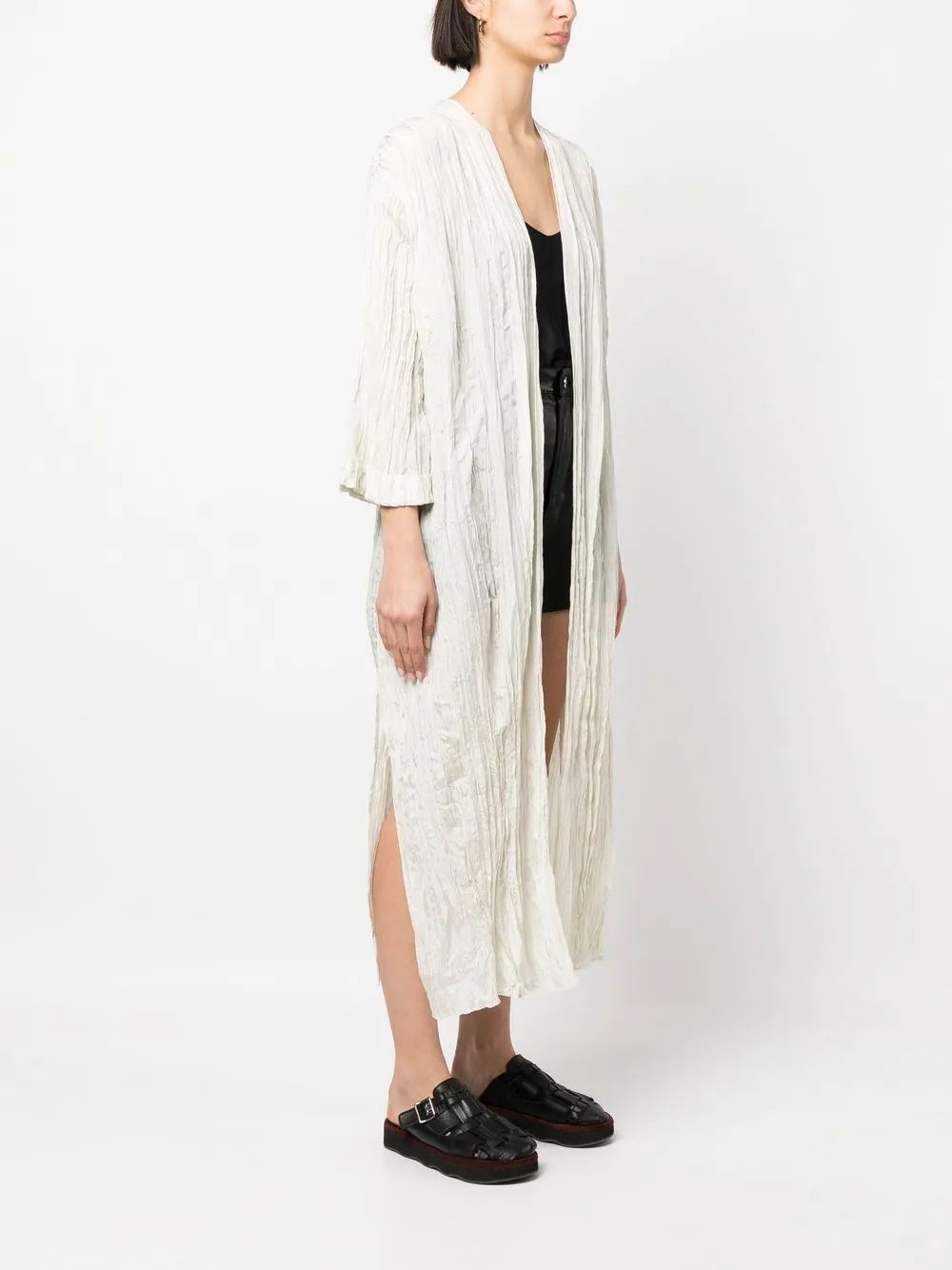 Crease-Effect V-Neck Silk Dress