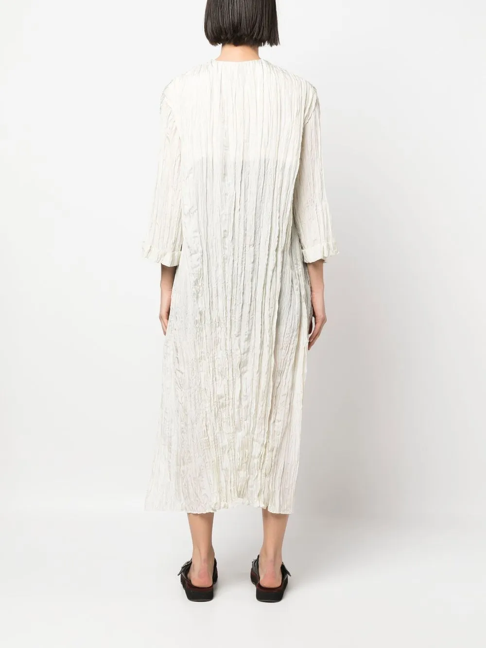 Crease-Effect V-Neck Silk Dress