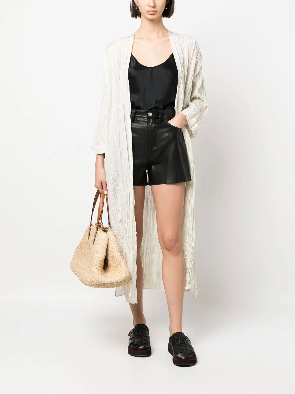 Crease-Effect V-Neck Silk Dress