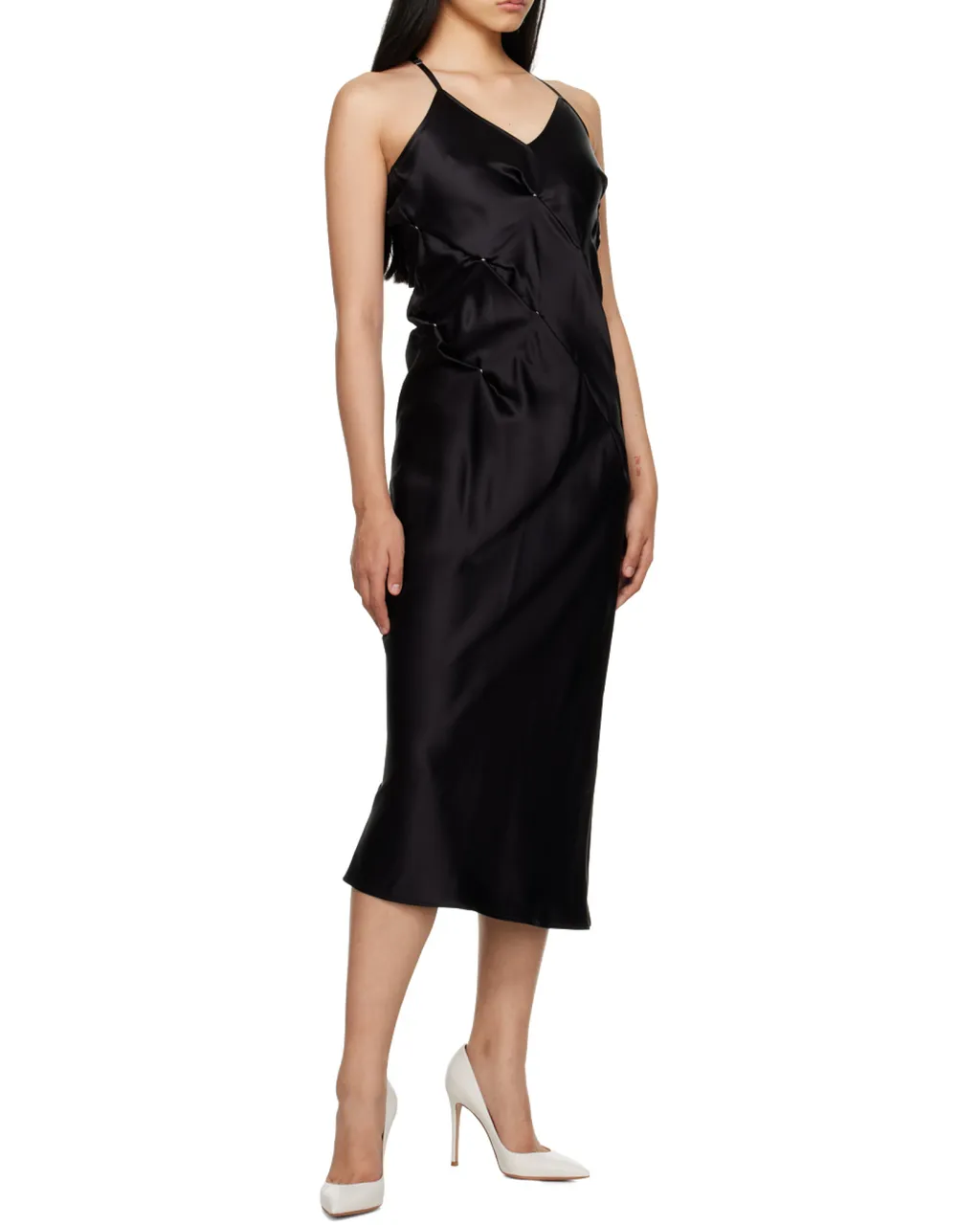 Embellished Gathered-Detail Slip Dress