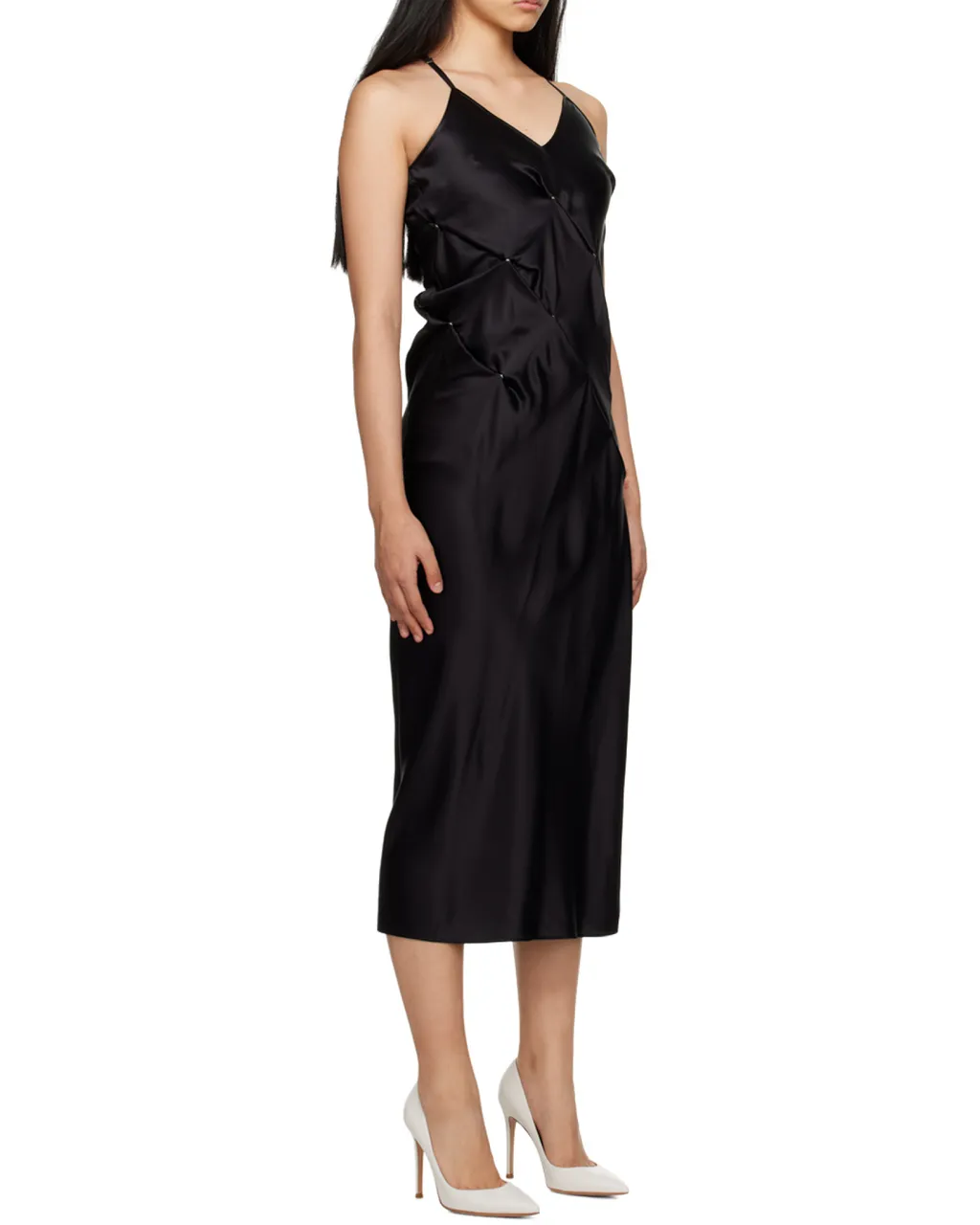 Embellished Gathered-Detail Slip Dress