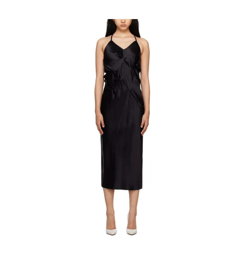 Embellished Gathered-Detail Slip Dress