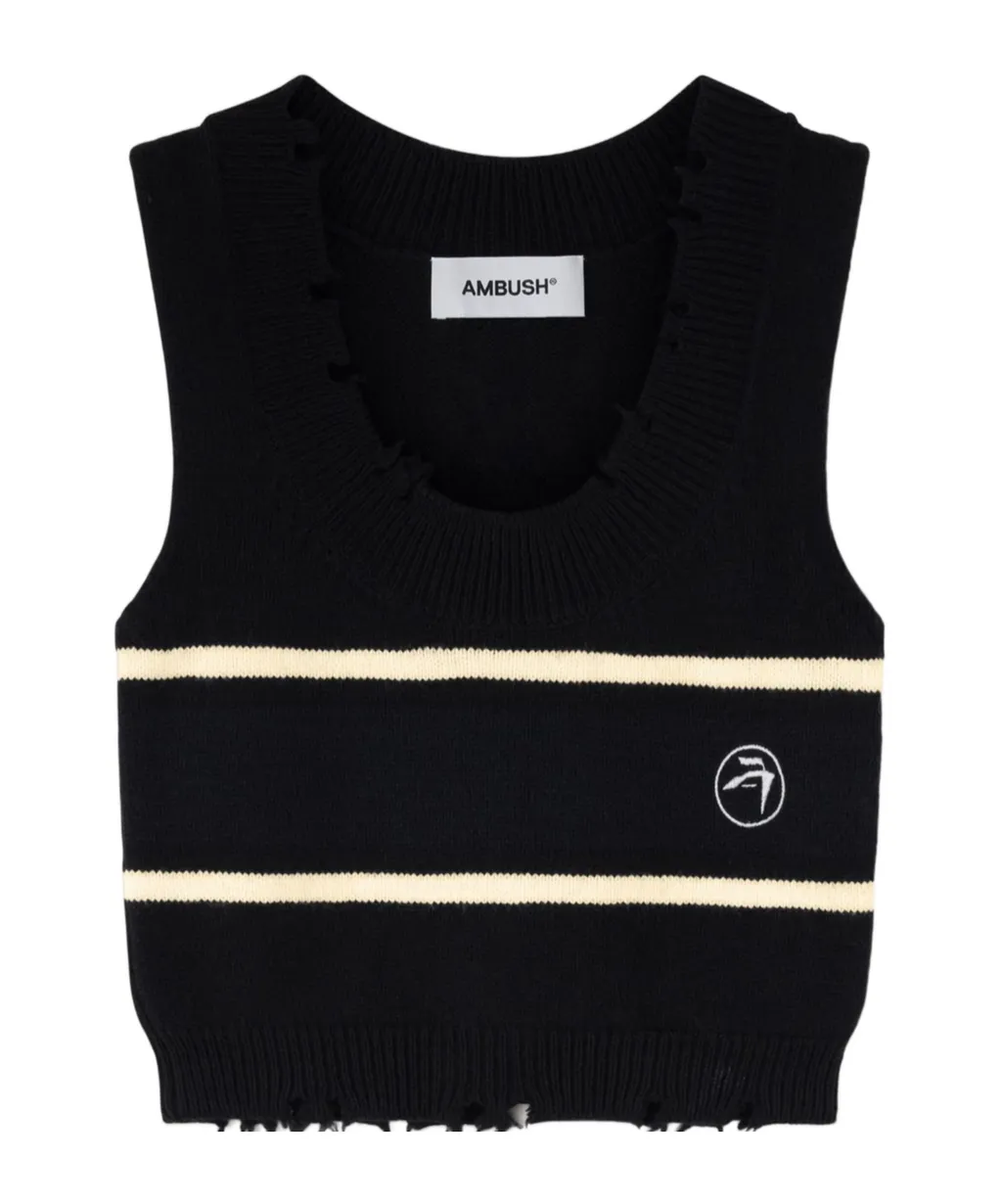 Destroyed Ribbed Crewneck Top